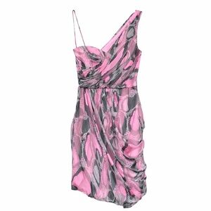 Gorgeous One Shoulder Draped Printed Silk Mini Cocktail Dress